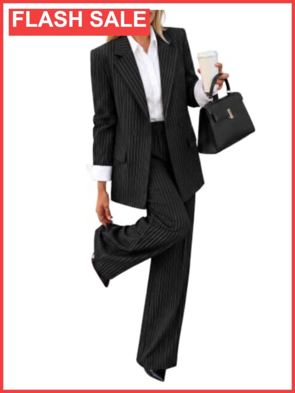 Women's 2 Piece Striped Suit Set Blazer Wide Leg Pants Business